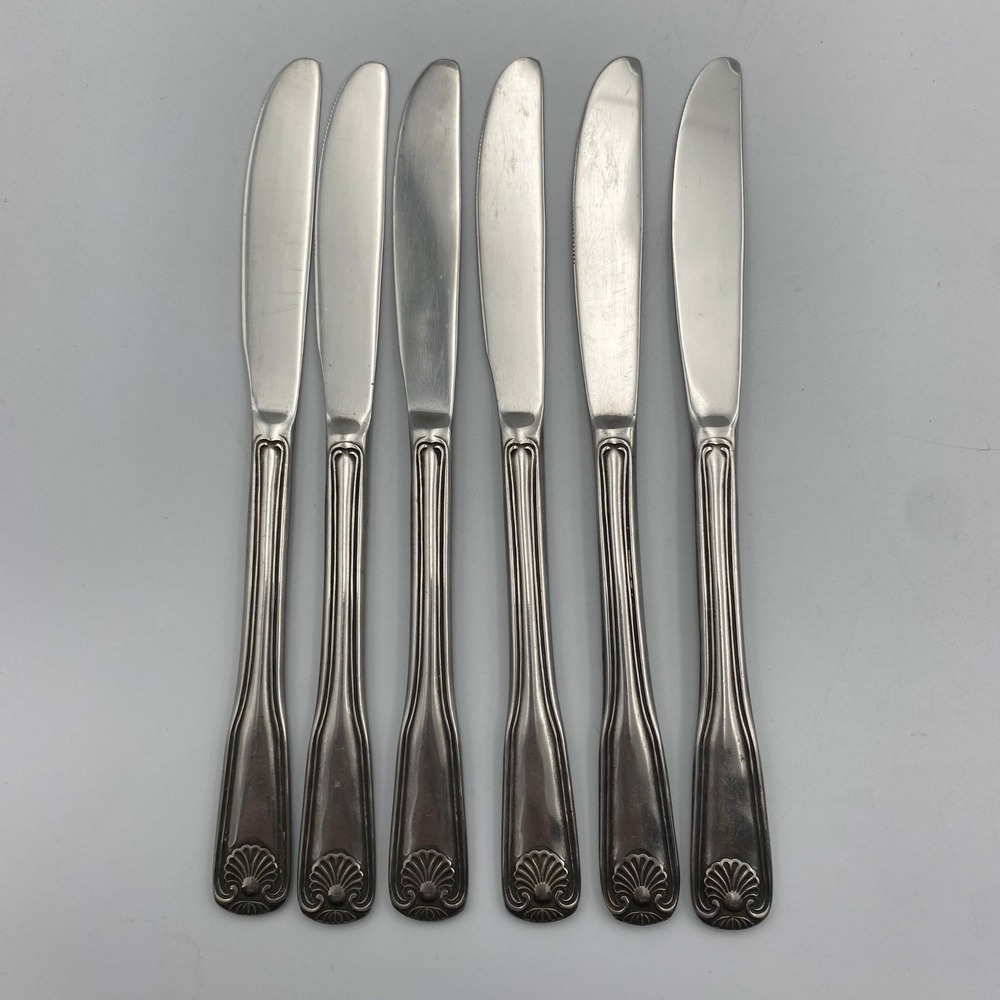 Rogers Antique Shell Dinner Knives Set of 6 Stainless Japan Silverware Flatware